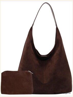 Women's Suede Slouchy Tote Shoulder Satchel Large Brown Office Travel Underarm